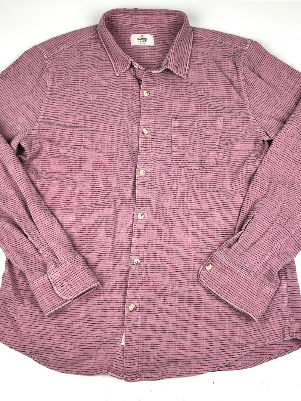 Marine Layer Long Sleeve Shirt Men Sz Medium Salmon Pink Button Up Cotton Blend